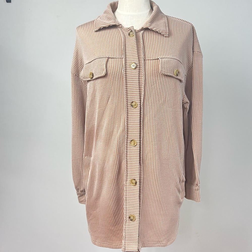 White Birch Blush Striped Button Front Shacket Shirt Jacket Size M